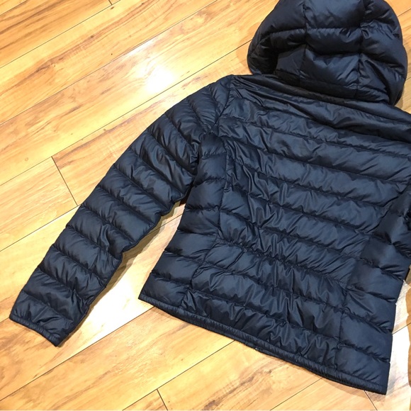 Abercrombie Fitch dark navy blue puffer jacket coat hood cozy warm medium - Picture 7 of 11